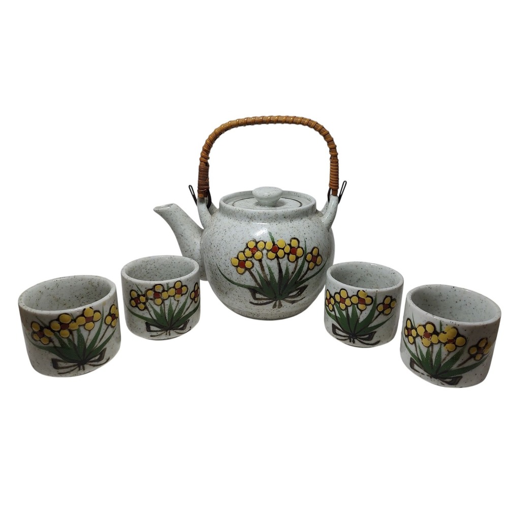 Vintage Otagiri Original Teapot Set Floral Hand Crafted Painted Six Pieces READ‎